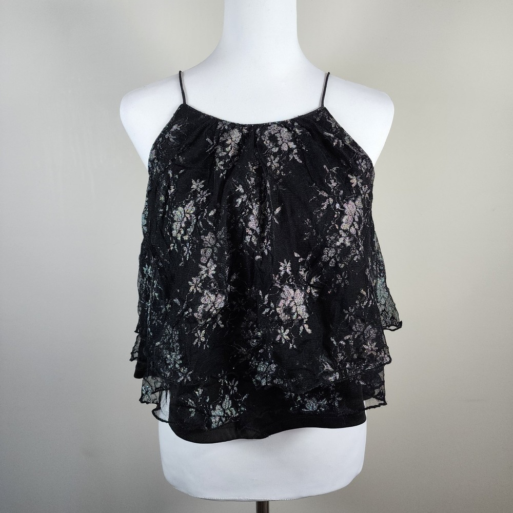 Witchy Whimsigoth Crop Top Womens Large (Fits Small) Layered Chiffon‎ Alt Emo
